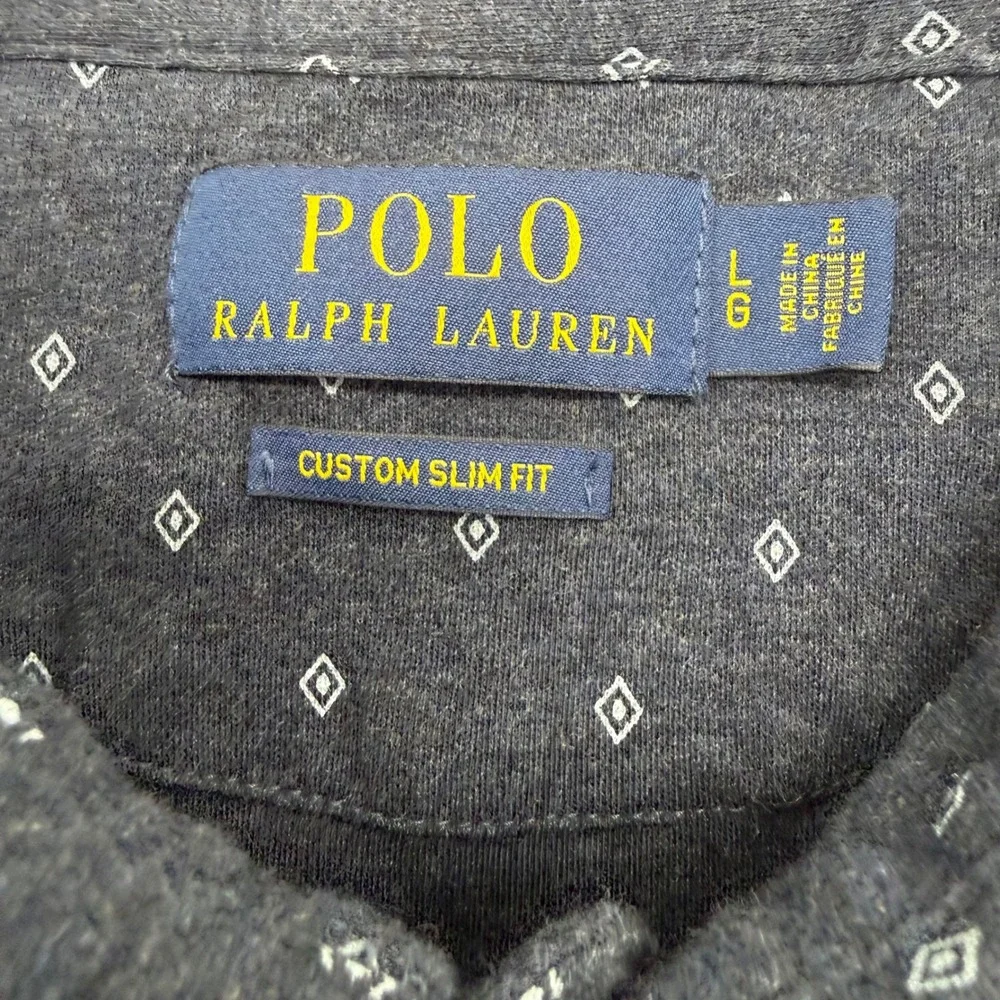 Polo Ralph Lauren Polo Shirt Mens L Navy Blue Diamond Print Custom Slim Fit